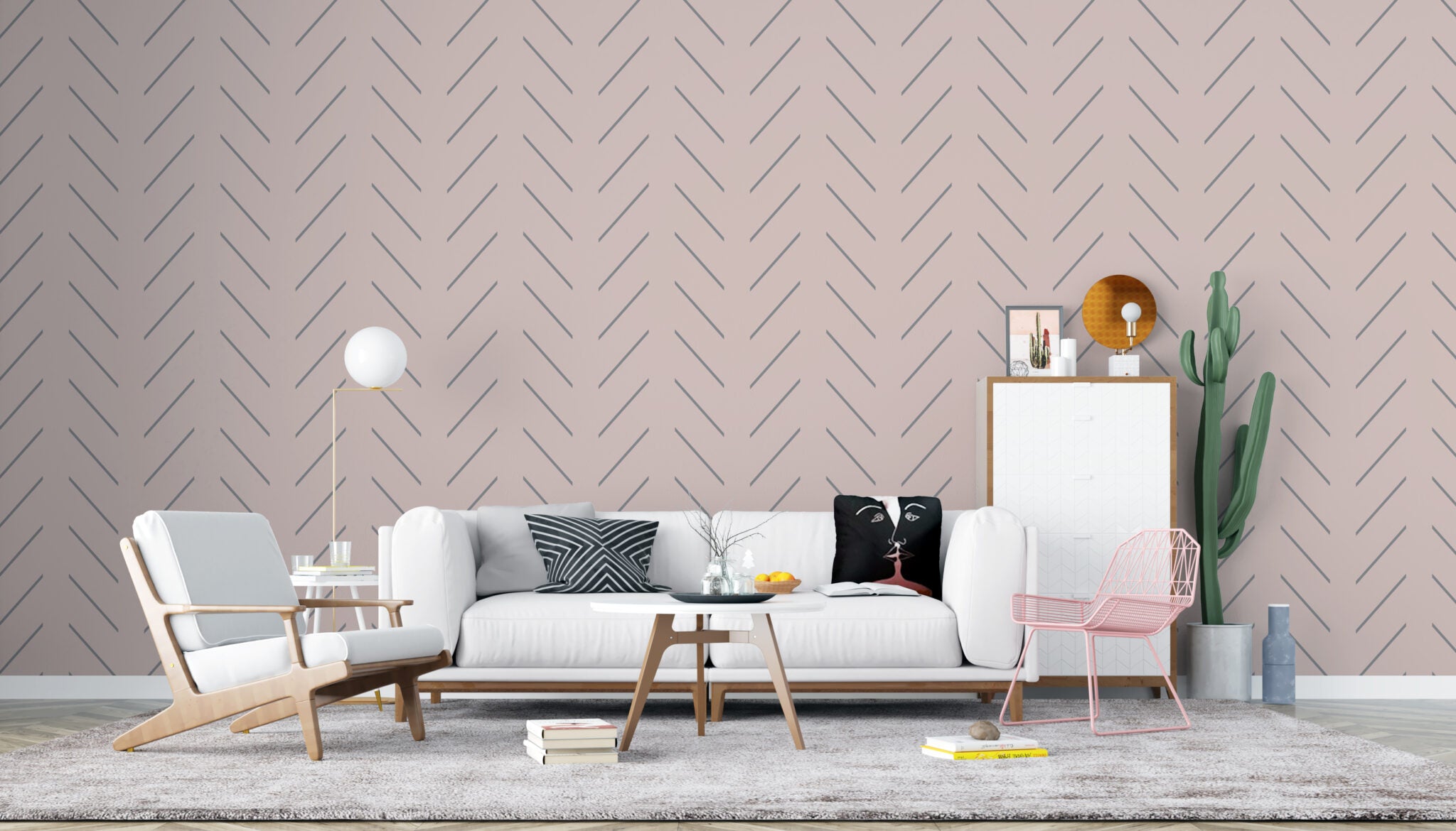 טפט פישבון מינימליסטי אפור ורוד