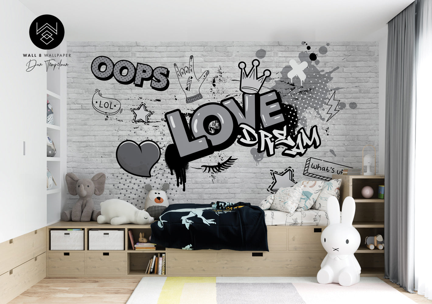 טפט גרפיטי גירלס אפור