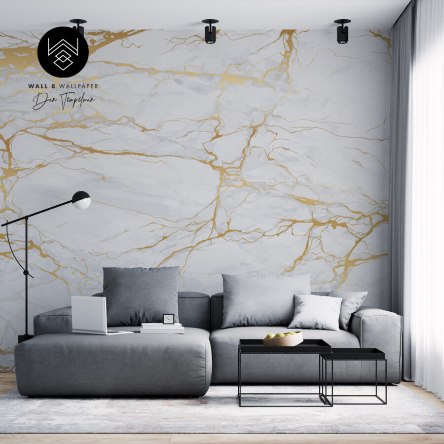 טפט שיש לבן נגיעות דמוי זהב