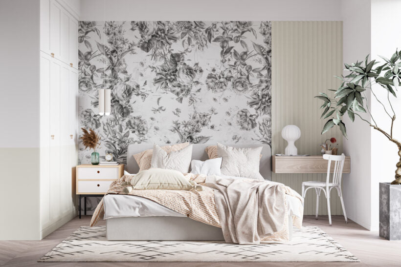 טפט פלורל ליין 1 שחור לבן