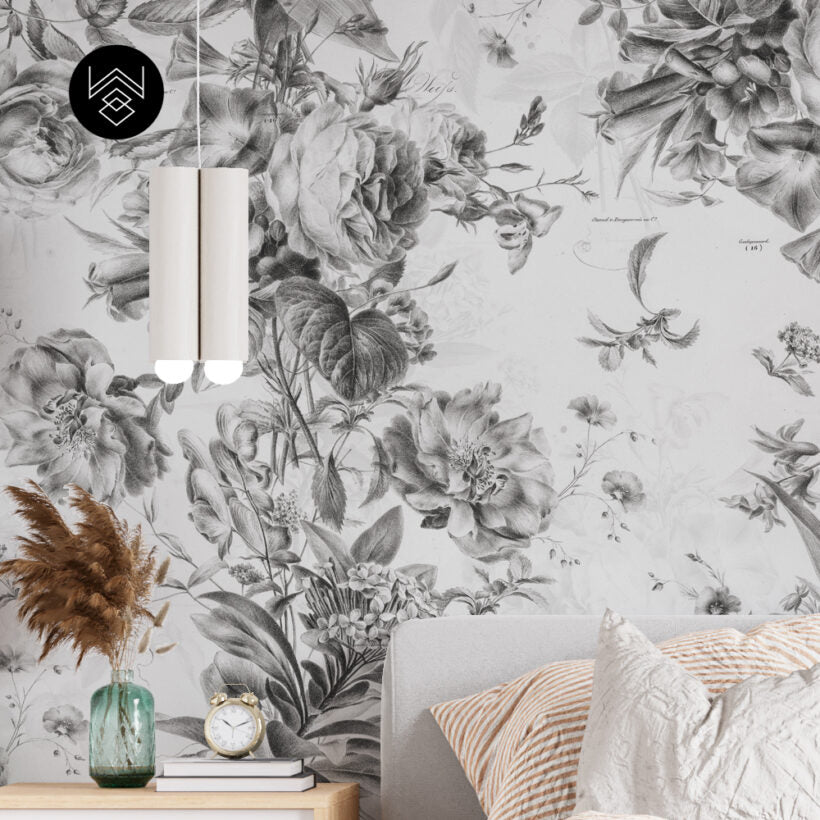 טפט פלורל ליין 1 שחור לבן