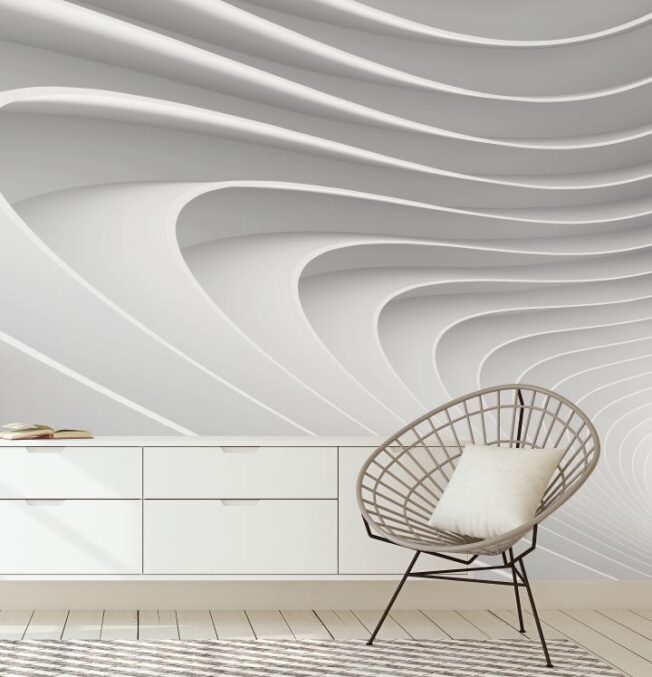 טפט תלת מימד לבן גלים