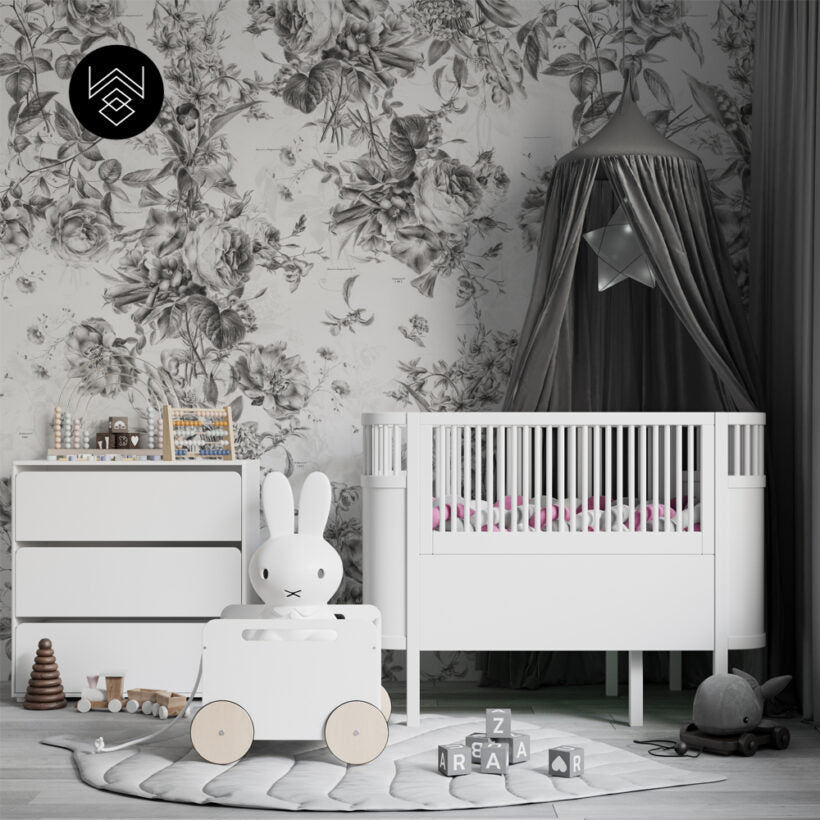 טפט פלורל ליין 1 שחור לבן